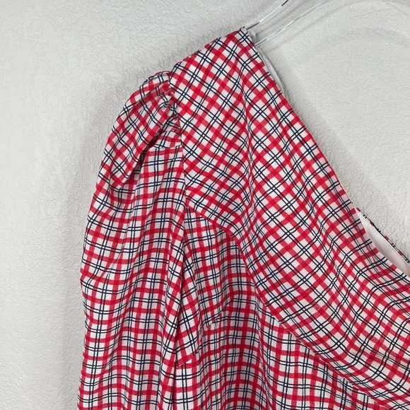 C/Meo Collective Counting All Top Med 6 Red Multi One Shoulder Plaid Tie Waist - Picture 3 of 10